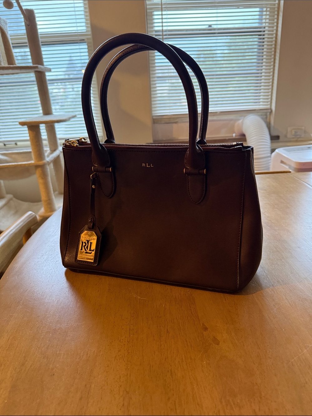 Ralph Lauren Dark Brown Leather Satchel with Gold Tag